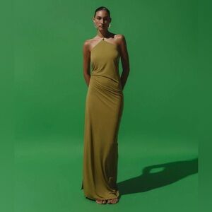 BAOBAB “Blake” Olive Green Halter Maxi Dress